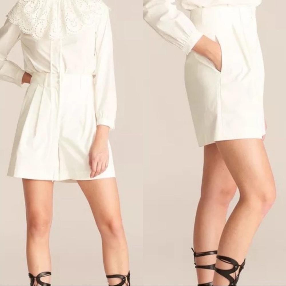 REBECCA TAYLOR White A-Line Wide Leg Pleated High Waisted Shorts